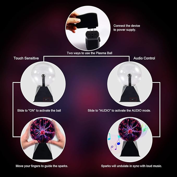Magic Plasma Disco Ball Lamps Touch Sound Sensitive Desk Lamp Light Nebula Sphere Lightning Globe Home Room Decor electrostatic Flashing Balls Stem Nightlight 8 Inch
