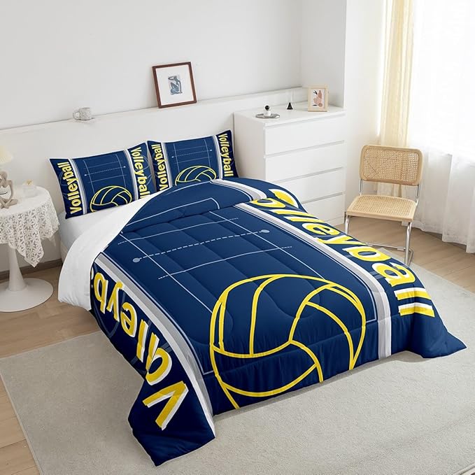 Feelyou Volleyball Bedding Set King Size Sports Game Comforter Set for Kids Boys Girls Decor Volleyball Player Comforter Microfiber Sports Gaming Duvet Set Bedroom Quilt Set
