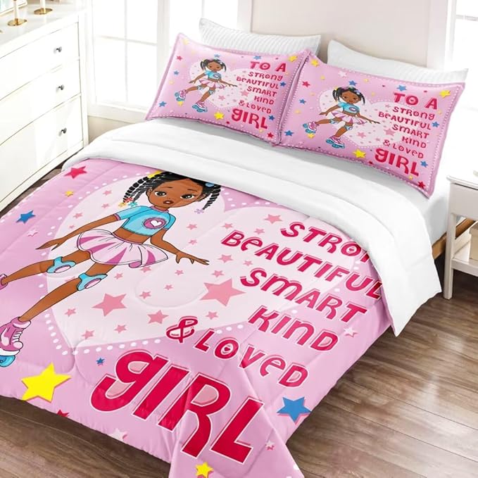 Black Ballerina Comforter Queen Sets for Girls Toddle,Black Girl Magic Comforter Set for Teens Kids,African American Afro Girl Inspirational Bedding Sets