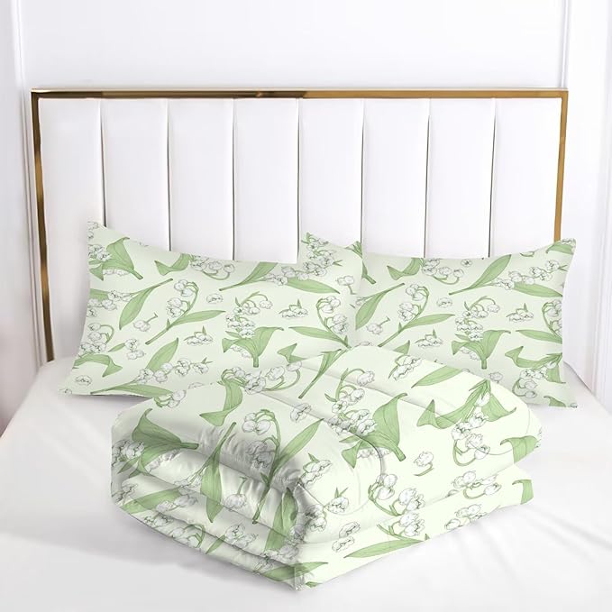 kxry Green Flower Comforter Sets Bedding Sets Twin Size Comforter Set for Girls Women Kids 1 Comforter + 1 Pillow Case
