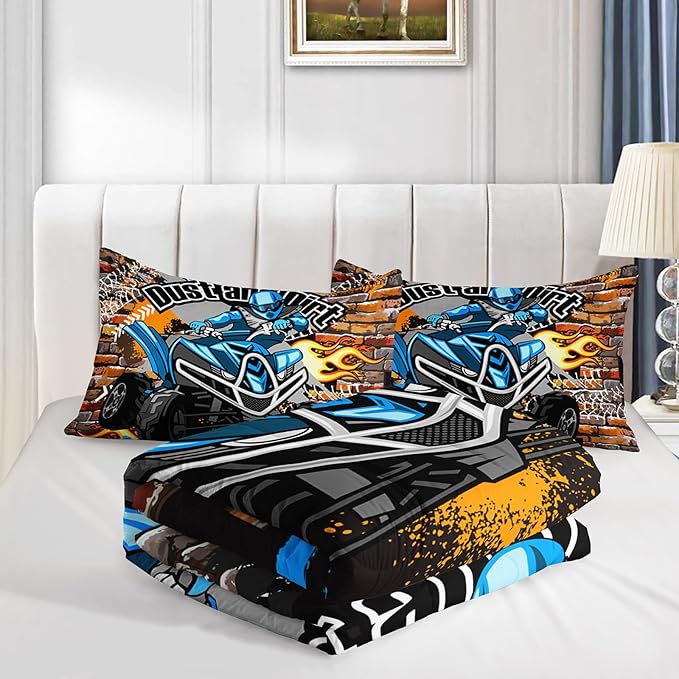 Axolotl Quad Bike Bedding Set Full,Dirt Bike Comforter Set,Extreme Sports Bedding Set,Sports Theme Comforter Set,Tractor Truck Bedding,Motorcycle Comforter for Kids Boys Teens,1 Quilt 2 Pillowcases