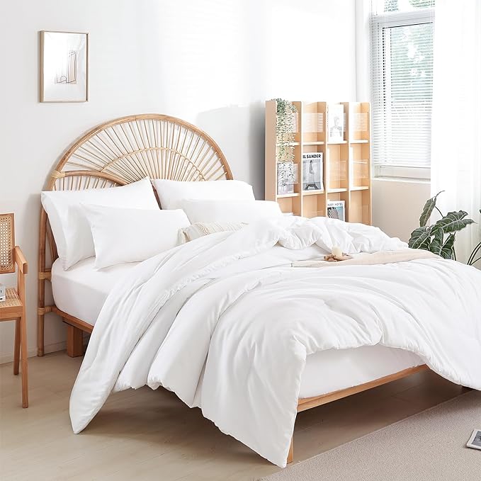 Full Size Comforter White Modern 3PCS Microfiber Full Size Comforter Sets for All Season Comforter for Men, Women and Girls Soft Lightweight Bed Comforter Set