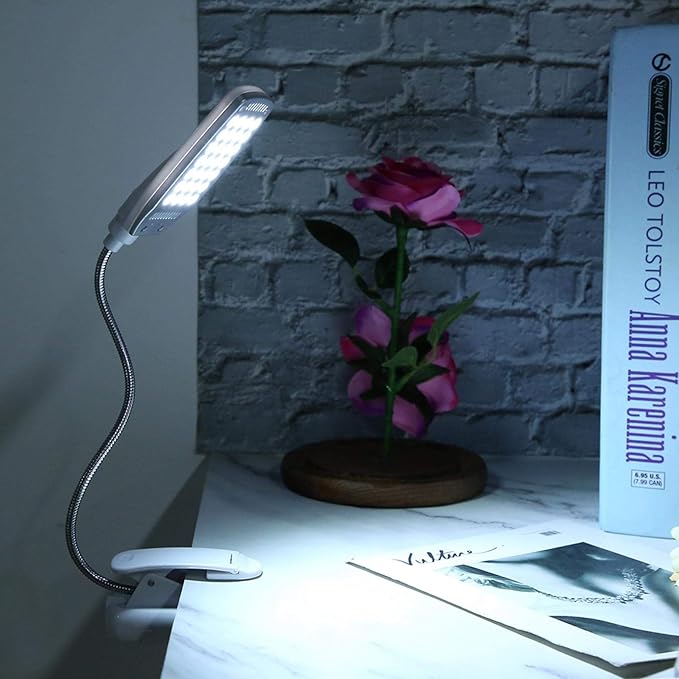 Haofy 6W Desk Lamp 28 LED Clip on Reading Light Clamp Book Light 360 Degree Rotating Table Desk Lamp Eye-Care Lamp Bedside Reading Light USB Rechargeable/Battery