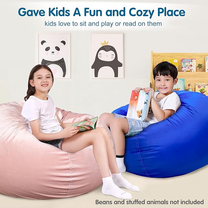 Lukeight Stuffed Animal Storage Bean Bag Chair Cover for Kids, Zipper Beanbag Chair Cover for Organizing Toddler & Kids' Rooms Plush Toys (Solid Blue, XX-Large)