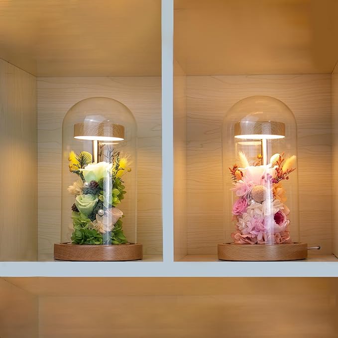 Preserved Fresh Flower Lamp, Room Sleep Lamp with Warm Light, True Immortal Flower Lamp, Decoration for Cabinet, DIY Handmade Flower Unique for Your Partner, Pink
