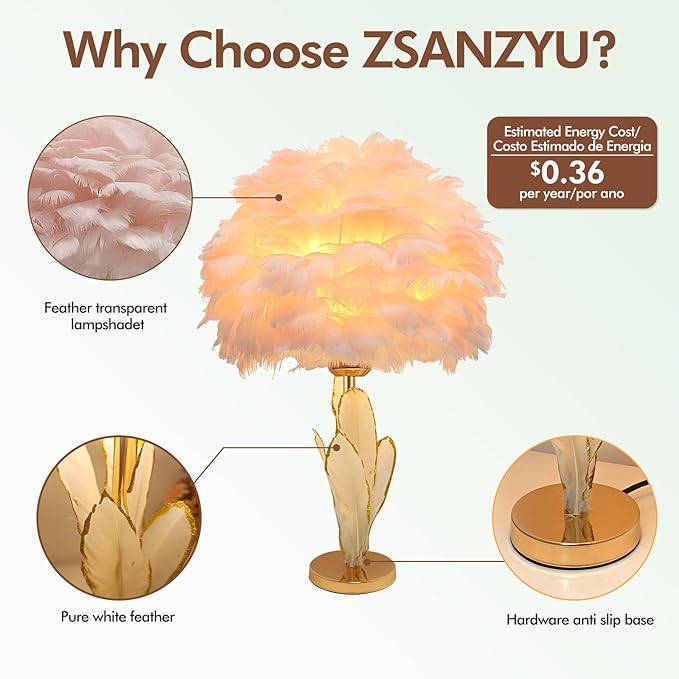 ZYLEIESENBAO Girl Lamp Creative Feather Table Lamp Gold Pink Bedside Princess Lamp Goose Feather Desk Lamp Simple Atmosphere Decoration Art Wedding Romantic Table Lamp