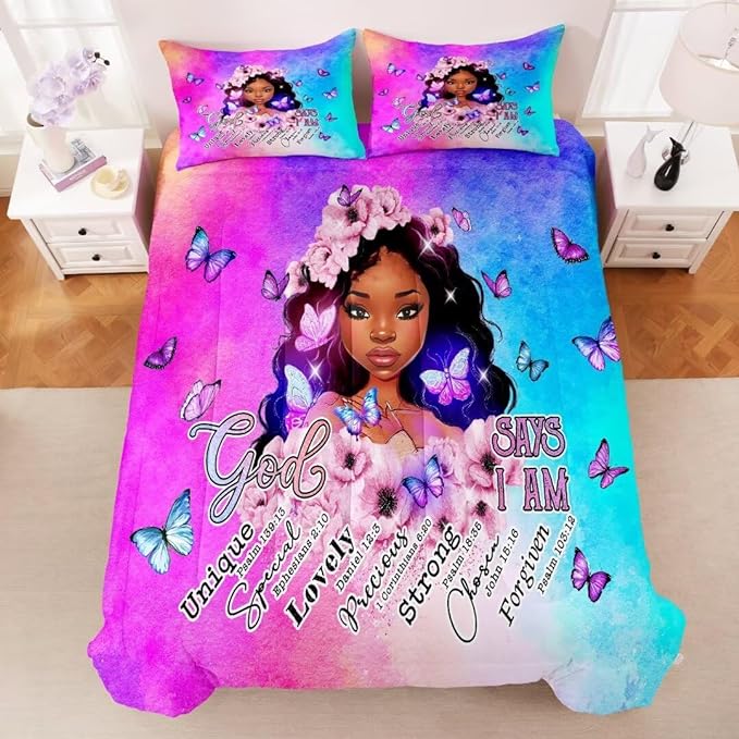 Black Girl Comforter Set Queen,Black Girl Magic Bedding Set,You are Beautifu Lady Bed Bedroom Set,African American Girl Inspirational Quotes Comforter Set
