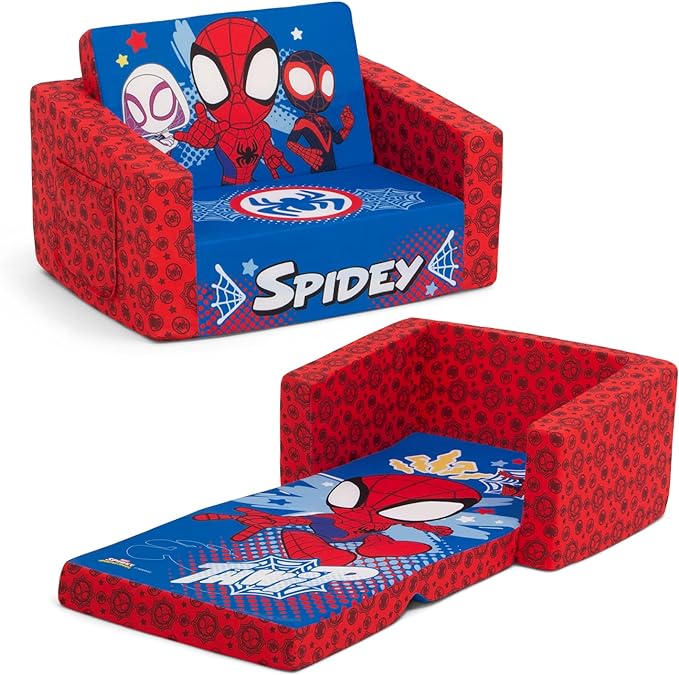 Delta Children Marvel Spidey and His Amazing Friends Cozee Flip-Out Chair - 2-in-1 Convertible Chair to Lounger for Kids