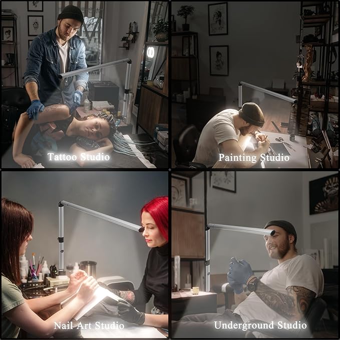 LED Swing arm Professional Grade Aluminum Desk lamp, Nail Technician Desk lamp, 81 LED Beads, Natural Spectrum Light, Suitable for Studio, Basement, Painting, Reading. (Silver)