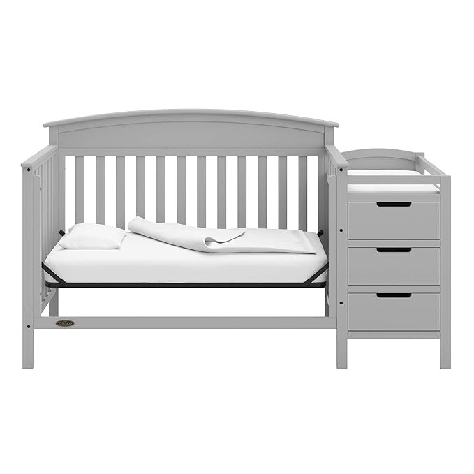Graco Benton 5-in-1 Convertible Crib and Changer (Pebble Gray) – Crib and Changing Table Combo, Includes Water-Resistant Changing Pad, 3 Drawers, Converts to Toddler Bed, Daybed and Full-Size Bed