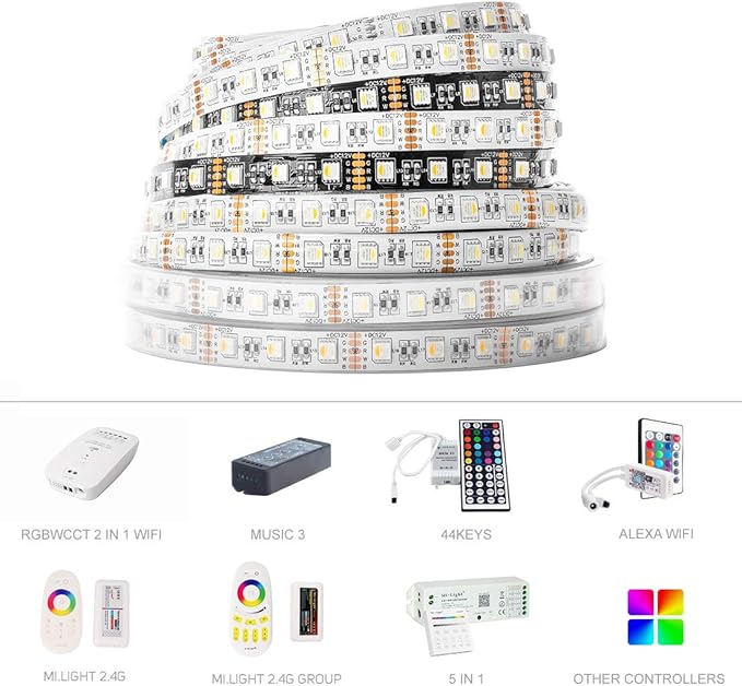 BTF-LIGHTING 5050 RGBW RGB+Cool White(6000K-7000K) 4 Colors in 1 LED Tape Light DC12V 5m 16.4ft 60LED/m Multi-Colored IP67 White 14mm PCB for Bedroom Kitchen Home Decoration(No Adapter or Controller)