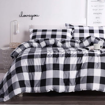 Andency Black Plaid Comforter Set Twin Size (66x90 Inch), 2 Pieces (1 Gingham Comforter and 1 Pillowcase), Summer Lightweight Microfiber Buffalo Check Down Alternative Comforter Set for Kids Boys