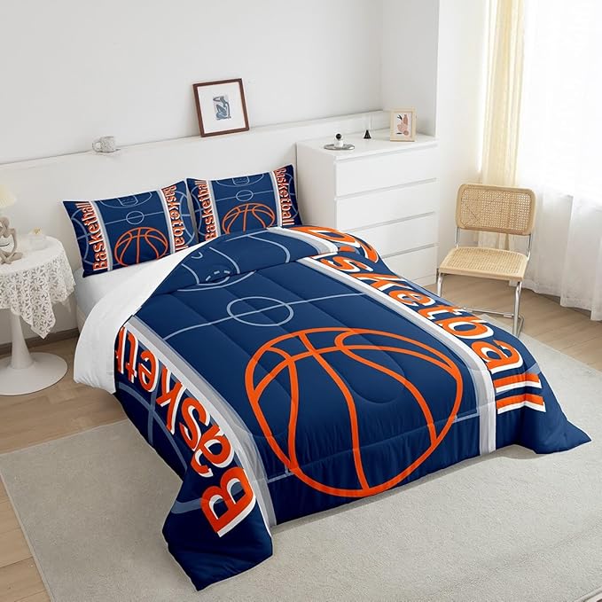 Feelyou Basketball Bedding Set Full Size Gaming Sports Comforter Set for Kids Boys Girls Decor Ball Games Comforter Basketball Sports Duvet Set Bedroom Quilt Set