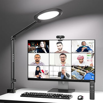 Desk Lamp LED with Remote Control, Desk Light for Video Conferencing, Zoom Light with Clamp, Adjustable Brightness & Color Temperature, Webcam Light, Keylight, Table Lamp