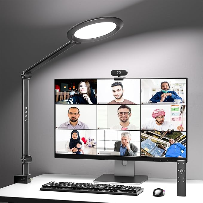 Desk Lamp LED with Remote Control, Desk Light for Video Conferencing, Zoom Light with Clamp, Adjustable Brightness & Color Temperature, Webcam Light, Keylight, Table Lamp