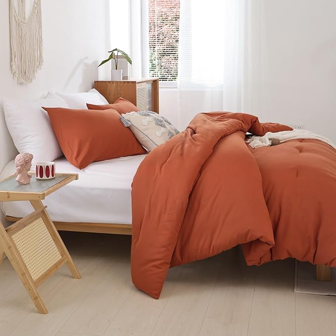 ROSGONIA Twin Comforter for College Girls Boys Teens Burnt Orange, 1 Boho Comforter & 1 Pillowcase, Soft Kids Comforter Sets All Season Dorm Bedding