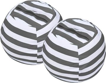 2 PCS Stuffed Animal Storage Bean Bag Chair Cover, Cotton Canvas Beanbag with Zipper for Organizing Kid's and Adults Room Grey 24"