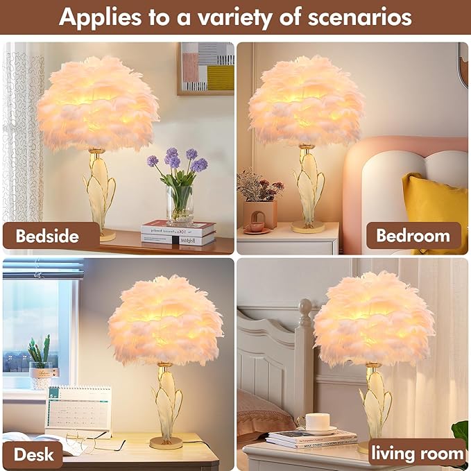 ZYLEIESENBAO Girl Lamp Creative Feather Table Lamp Gold Pink Bedside Princess Lamp Goose Feather Desk Lamp Simple Atmosphere Decoration Art Wedding Romantic Table Lamp