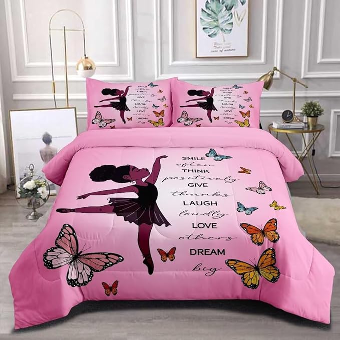 Black Girl Comforter Queen Sets,Black Girl Magic Bedding Set,African American Girl Comforter Set for Kids Teens,Cute Afro Melanin Princess Toddler Bed Set