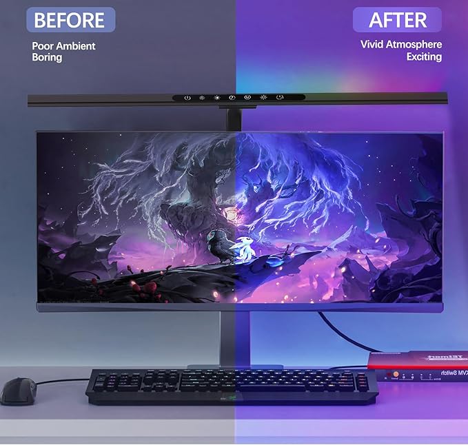 2-in-1 Desk Lamp with RGB Ambient Light, Architect Desk Lamps for Home Office, 5 Color Modes & Brightness Levels, Eye-Caring Flexible Gooseneck Table Light for Monitor Working Reading Gaming