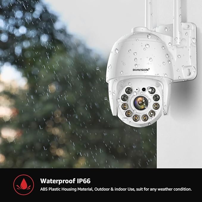 BOAVISION Security Camera Outdoor, Wireless WiFi IP Camera Home Security System 360° View,Motion Detection, auto Tracking,Two Way Talk,HD 1080P pan Tile Full Color Night Vision
