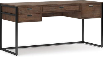 SIMPLIHOME Richmond SOLID WOOD 60 inch Wide Home Office Desk, Writing Table, Workstation, Study Table Furniture in Rustic Natural Aged Brown