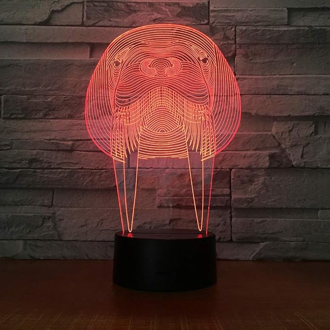 Animal Walrus Shape 3D Optical Illusion Lamp 7 Colors Change Timing Remote Control and Touch Button LED Night Light Gifts Toys