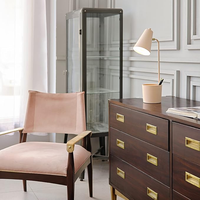 Globe Electric 30295 Taylor 18" Organizer Desk Lamp, Matte Pink, Brass Pivot Joint, On/Off Rotary Switch at Shade