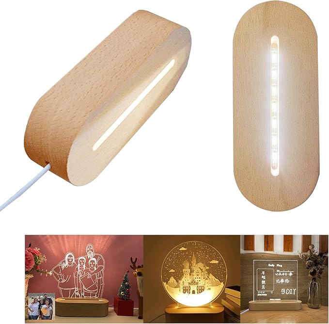 2Pack 6 inch Oval Wood Display Pedestal,Wooden Led Lights Display Base for Acrylic and Plexiglass,Wood Night LED Light Lamp Base