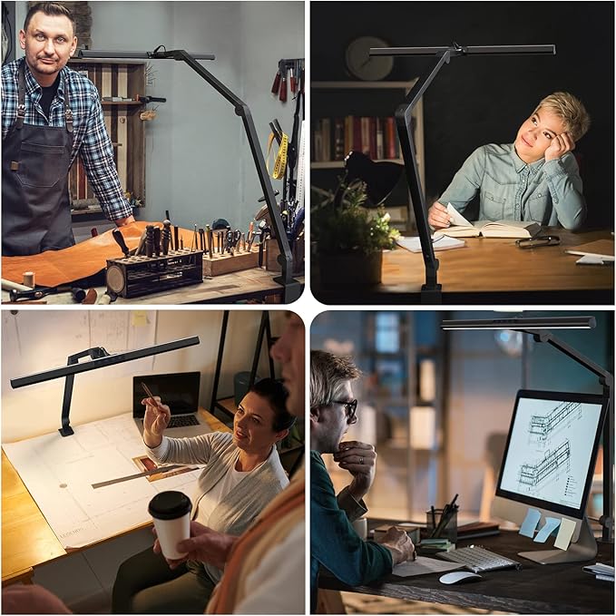 KableRika LED Desk Lamp with Clamp, 17W Super Bright Architect Swing Arm Desk Light for Home Office, Eye-Caring Task Table Lamp, Dimmable&6 Color Modes, Great Range of Motion for Office Lighting