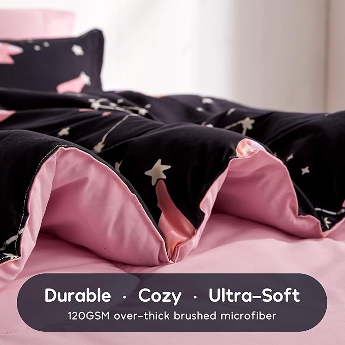 SLEEP ZONE Kids Twin Bedding Comforter Set - Super Cute & Soft Kids Bedding 5 Pieces Set with Comforter, Sheet, Pillowcase & Sham (Pink Galaxy)