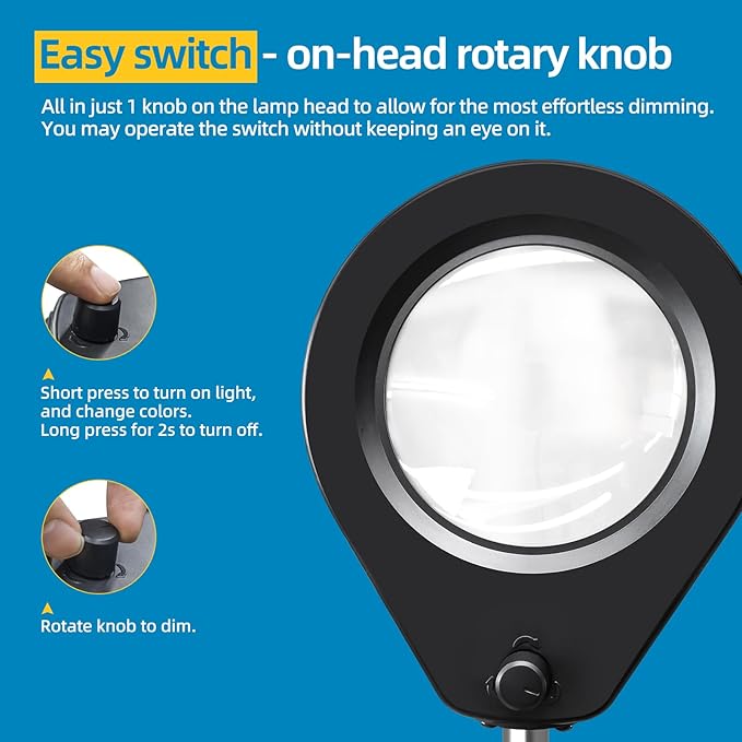 Magnifying Lamp, 10X Illuminated Magnifier Lamp with Internal Spring Swing Arm and Desk Edge Clamp