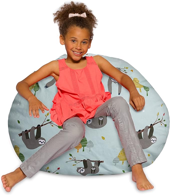 Posh Creations Bean Bag Chair for Kids, Teens, and Adults Includes Removable and Machine Washable Cover, Canvas Sloth and Trees, 38in - Large
