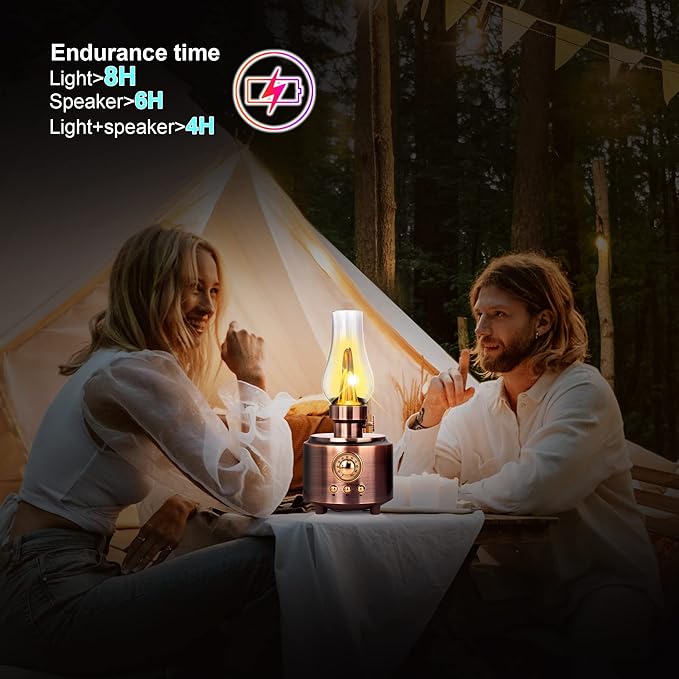 Vintage Table Lamp Retro Bluetooth Speaker Rechargeable Portable Night Light Flameless LED Oil Lamp Bedside Desk Lamp for Bedroom, Cafe, Bar, Desk Decor, Outdoor Camping Birthday Gifts