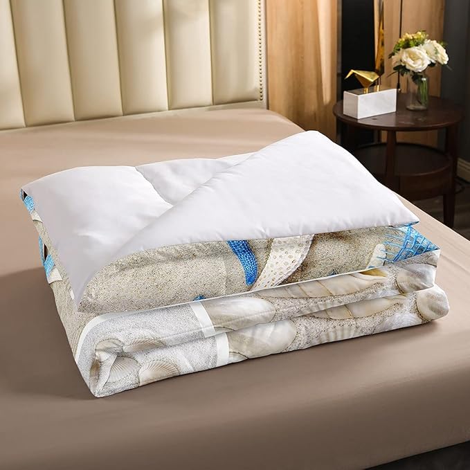 Erosebridal Beach Comforter Set, Ocean Themed Bedding Set Full Size Coastal Nature Duvet Sets Starfish Love Heart Bedding Comforters for Kids Boys Girls Teens Adult Bedroom Decor