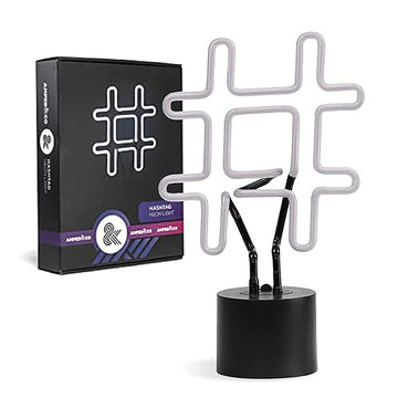 Amped & Co Neon Hashtag Symbol Desk Light, Real Neon, White, Large 8 x 13 inches, Home Decor Neon Signs led lights, neon lights for bedroom wall decors