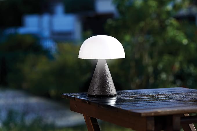 Lexon Mina L Mushroom Lamp - 9 LED Color Table Lamp for Bedrooms, Living Room & Office - Cordless, Rechargeable with 24h Light & Dimmer, Aluminum, Large - Gun Metal