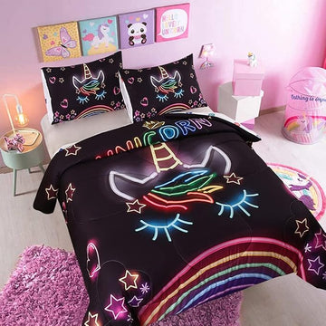 Cute Unicorn Comforter Sets Rainbow Soft Girls Comforter Sets 3pc Pink Flower Girl Unicorn Bedding Sets