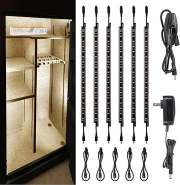 TORCHSTAR LED Safe Lighting Kit, (6) 12 Inch Linkable Light Bars + Rocker Switch + UL Power Adapter, 900LM, Input 100-240V, for Under Cabinet Gun Safe Locker Closet Showcase, 3000K Warm White
