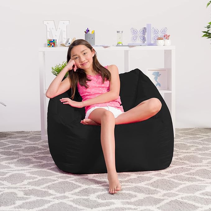 Posh Creations Structured Comfy Bean Bag Chair for Gaming, Reading, and Watching TV, Coronado Chair, Microsuede - Black