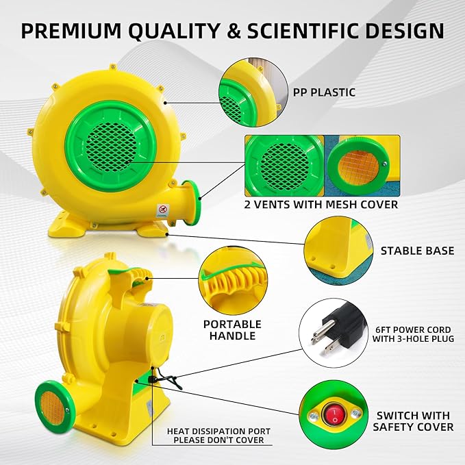 Air Blower, 950W 1.25HP Bounce House Blower, Portable Pump Fan Blower Perfect for Inflatable Bounce House, Bouncy Castle, Jumper, Water Slide, Blower Corded(950 Watt 1.25HP)