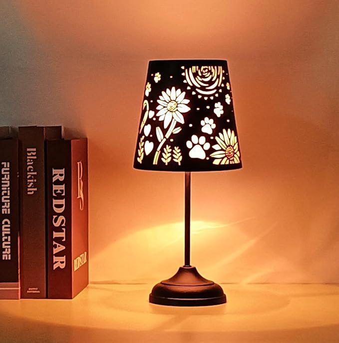 Touch Mini Table Lamp, Dimmable Touch Bedside Lamp, Black Metal Cutout Lampshade, Decoration Desk Lamp