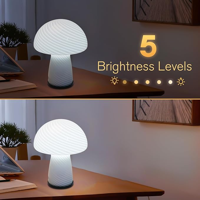 Mushroom lamp, Murano style retro design,Glass desk lamp with RGB 16 Color gradient dimmable LED bulbs, bedroom bedside bedside lamp, perfect home decoration.(LED Bulb Included)