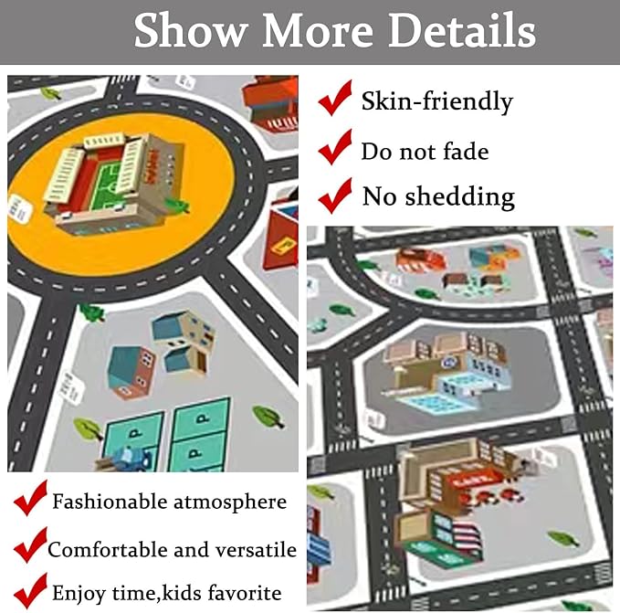 Kids Rug Play Mat Great for Playing with Cars and Toys,Educational Kid Road and Traffic City Life Carpet,Children Baby Fun Throw Rug for Bedroom Play Room,24X35Inch/60X90CM