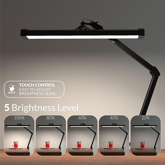 Super Bright 2,300 Lumens Powerful Professional Eye Care LED Desk Lamp, Brightness Adjustable, Task Light for Home, Beauty, Crafting, Office, Workbench (Daylight, Dimmable, Black)