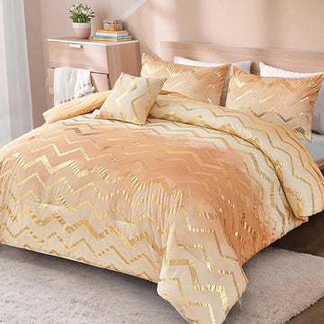 Ombre Beige Comforter Set Queen Size Girls Bedding Soft Microfiber Comforter for Kids Teen Women,4 Pieces (1 Comforter,2 Pillowcase,1 Decorative Pillow Sham)