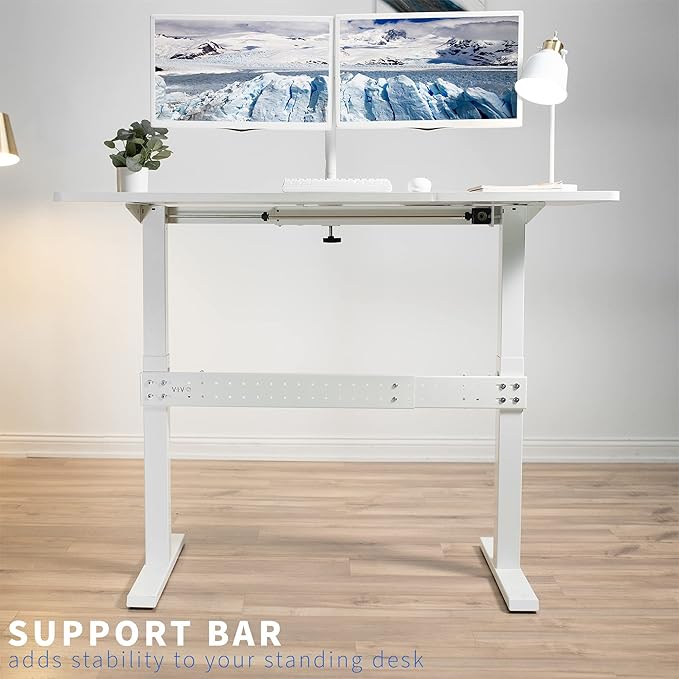 VIVO Universal Steel Clamp-on Desk Stabilizer Bar, 36 to 61.6 inch Bracket Support System for Sit to Stand Desk Frames, White, DESK-STB01W
