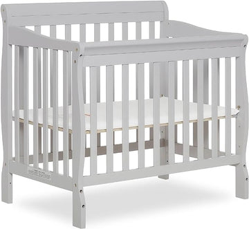 Aden 4-in-1 Convertible Mini Crib In Grey, Greenguard Gold Certified, Non-Toxic Finish, New Zealand Pinewood, With 3 Mattress Height Settings