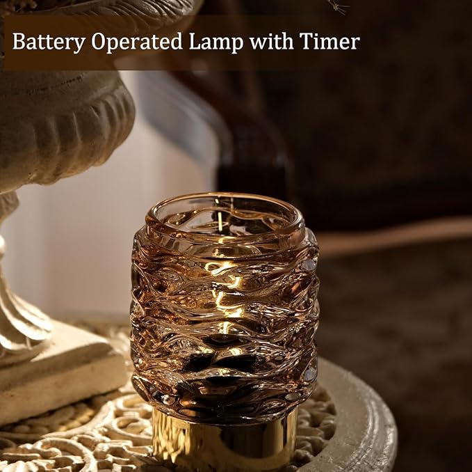 Battery Operated Lamp with Timer,Glass Cordless Lamps with LED Bulb,Decorative Lights for Living Room Bedroom Tabletop Entryway Centerpiece Gift (Brown)