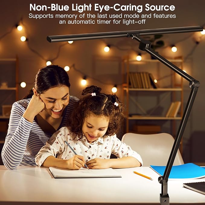Desk Lamp for Office Home, Desk Light with Clamp, 24W Ultra Bright with Gesture Sensing, Adjustable Brightness & Color Temperature, Monitor Light, Task Light, Table Lamp for Work Study,Black